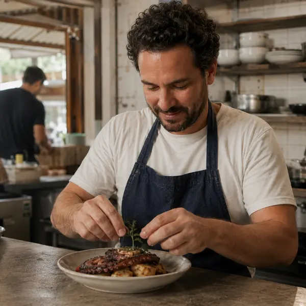 Chef finalizando um prato em restaurante