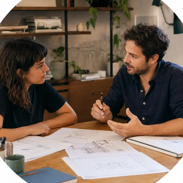 Especialista apresentando um projeto a uma cliente
