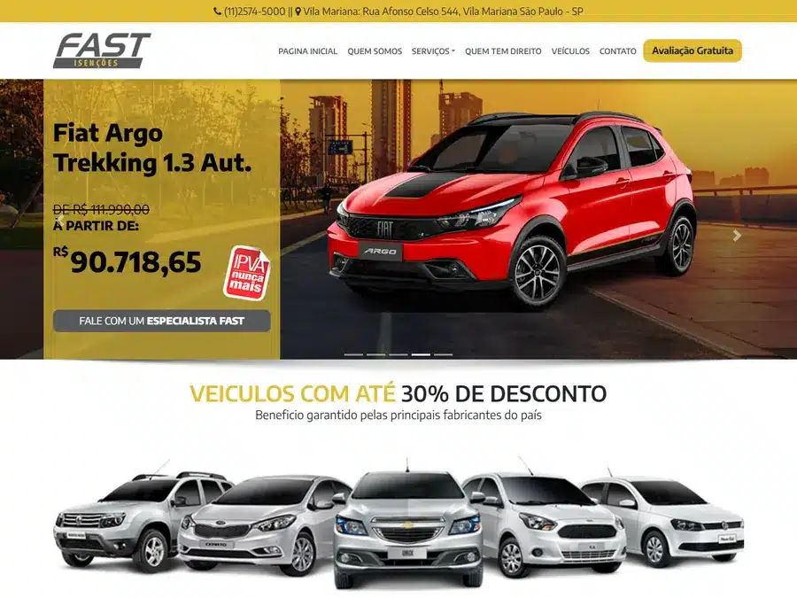 Topo do site de Fast Isenções
