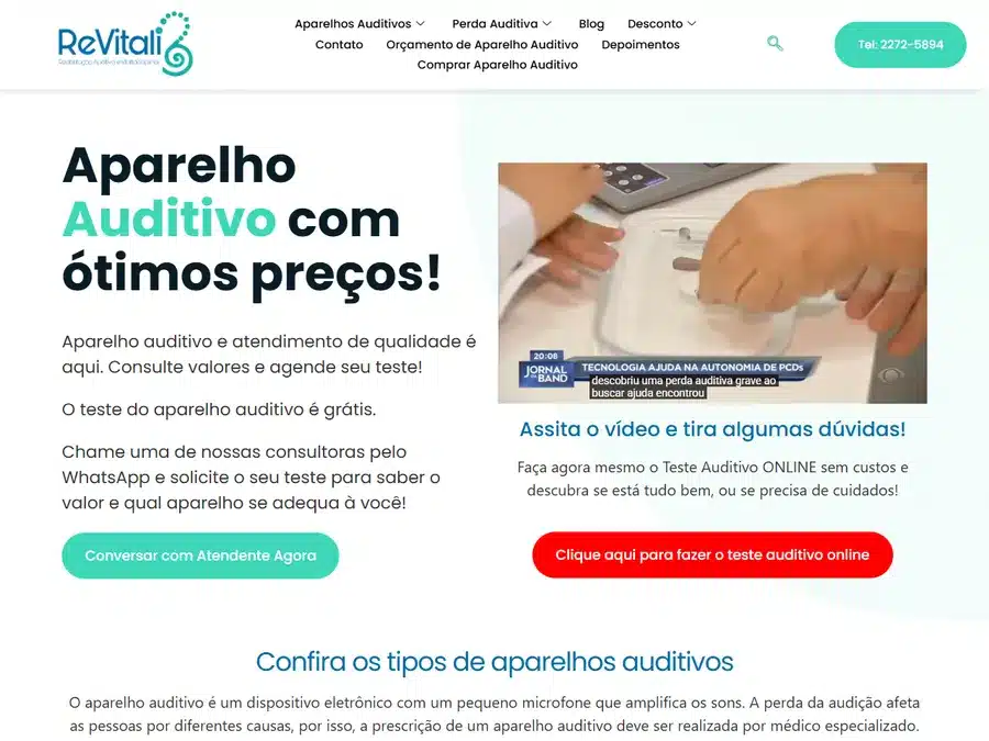Topo do site de Clínica ReVitali