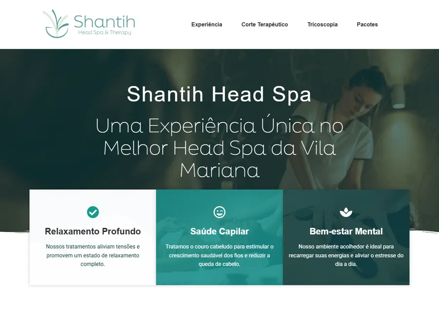 Topo do site de Shantih Head Spa